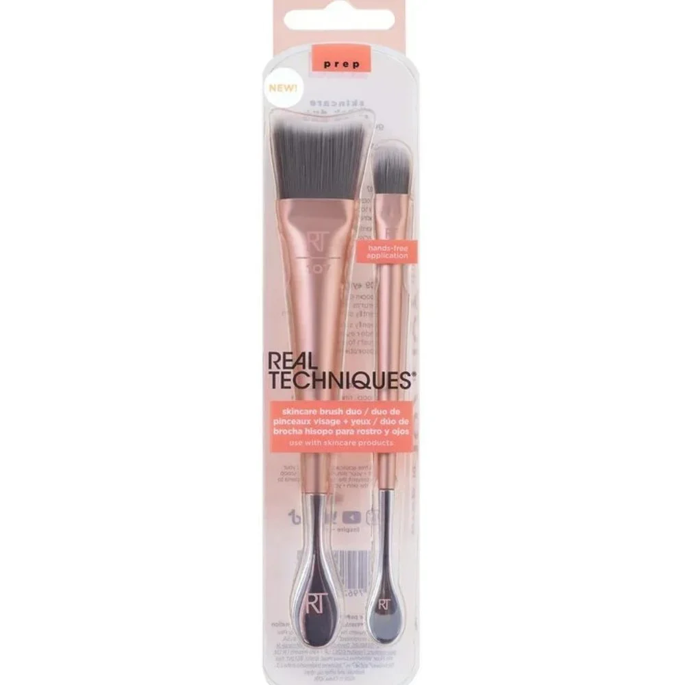 Real Techniques Skincare Brush Duo, 2 Piece Set FACE BRUSH EYE BRUSH NEW